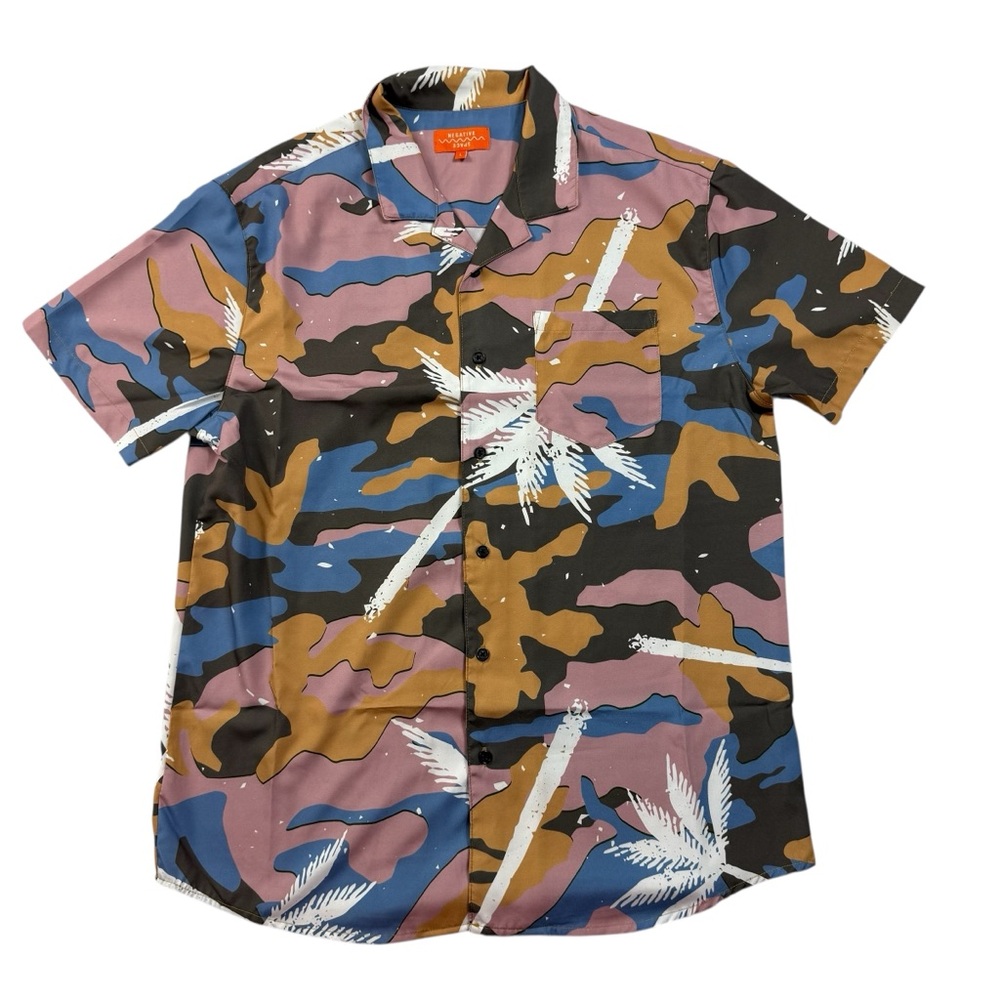 Negative Space Palm Camo Button-Up Shirt – Multicolor – Size Large